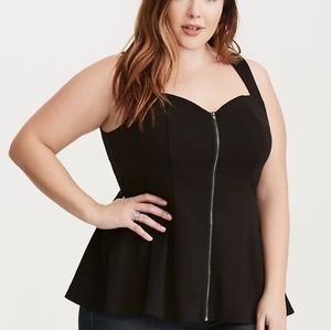 Torrid Black Peplum Zip Lace Inset Top Sz 3